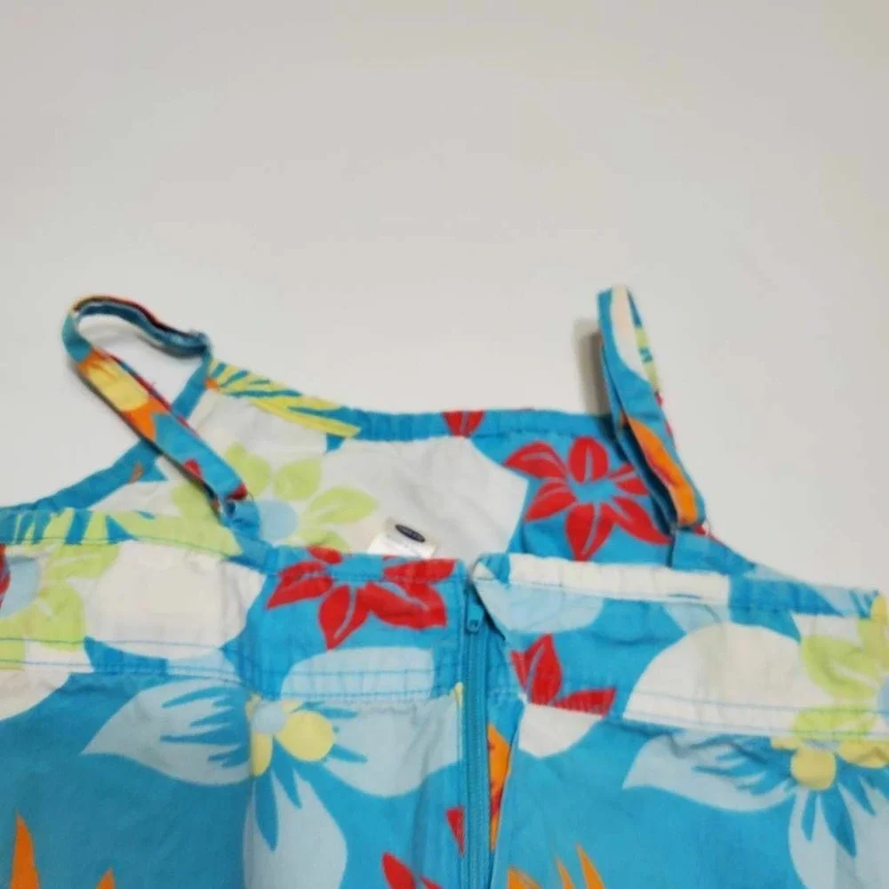 Old Navy Girls A Line Dress Blue Floral Square Neck Back Zipper Sleeveless 4